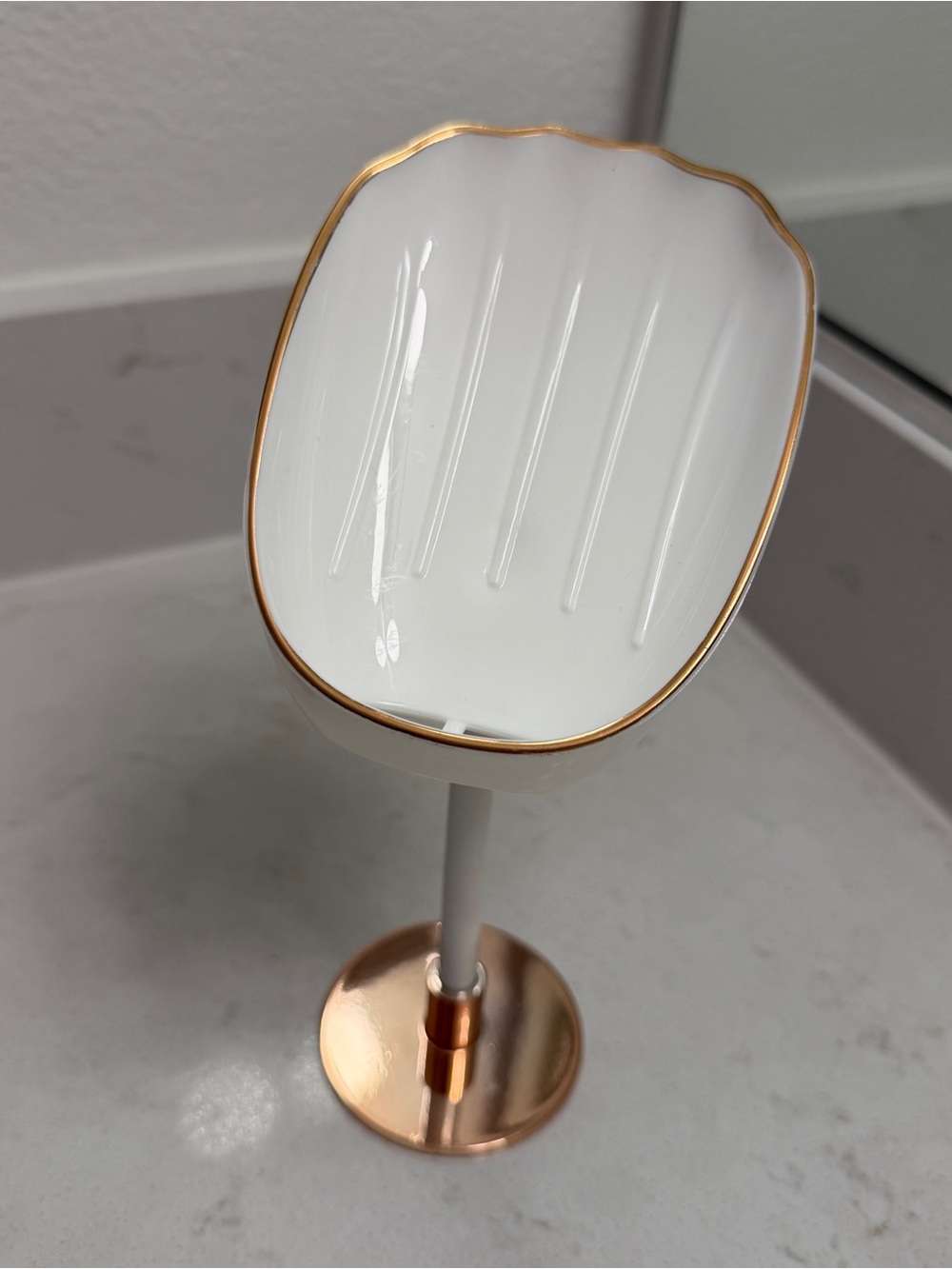 White and Gold Soap Dish with Rose Gold Stand